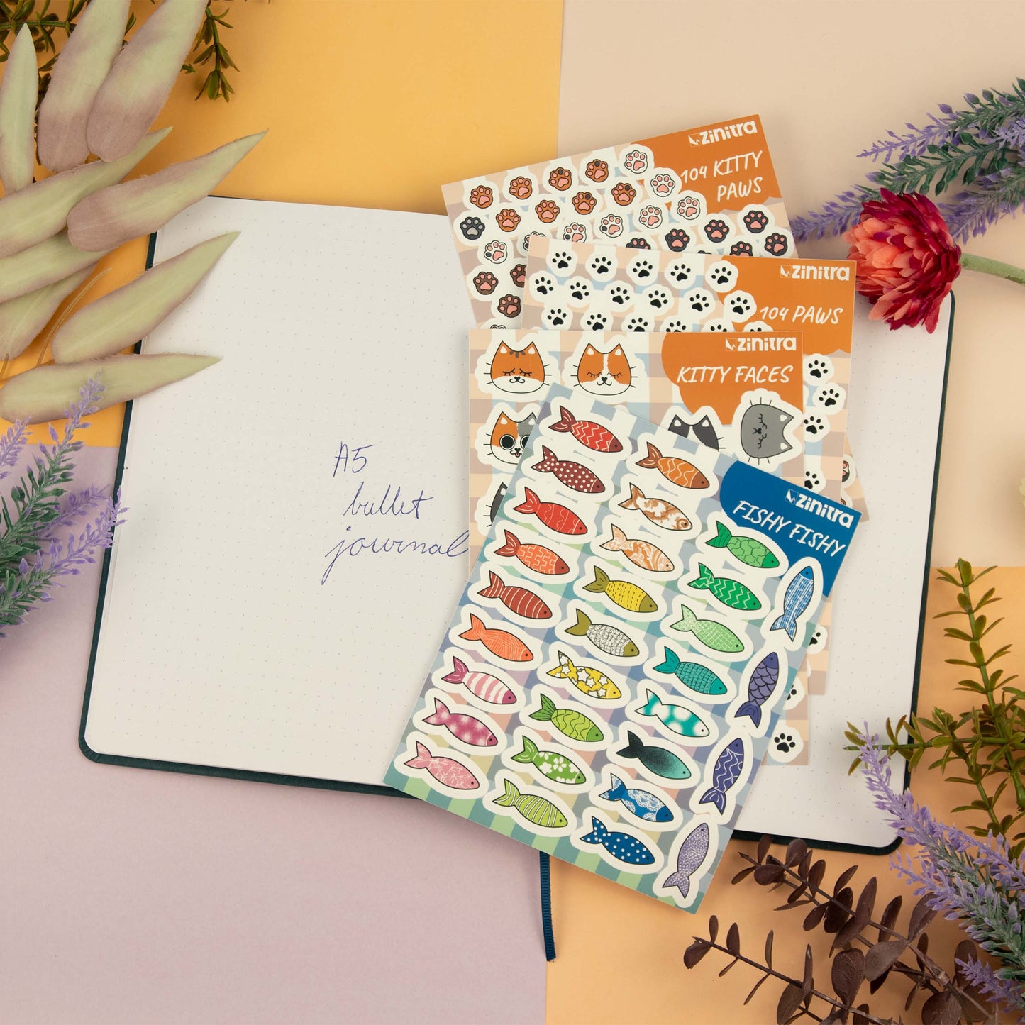 ''Silly kitty'' BUNDLE - kitty paws, kitty faces, fishy fishy sticker sheets