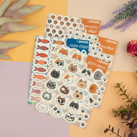''Silly kitty'' BUNDLE - kitty paws, kitty faces, fishy fishy sticker sheets