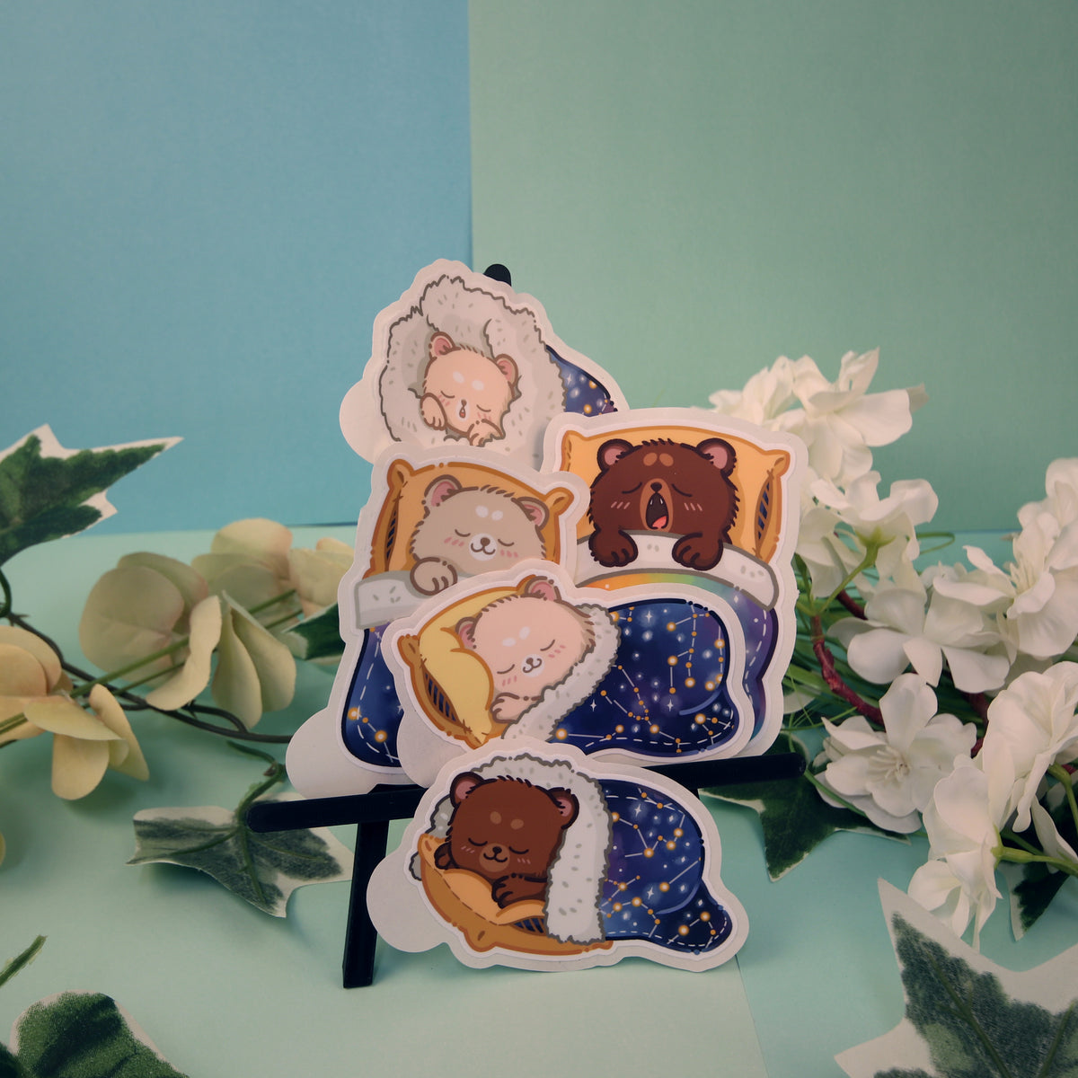 ''Bears Under Blankets'' Die Cut Stickers